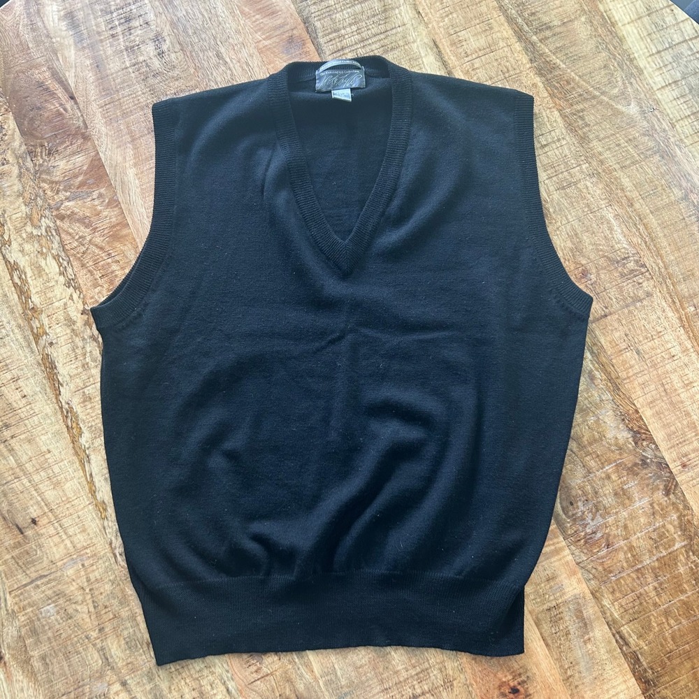Lord & Taylor Kensington Collection Mens XL Black 100% Merino Wool V-Neck Vest